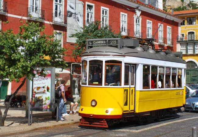 Tram 28 in Lisbon's Alfama district